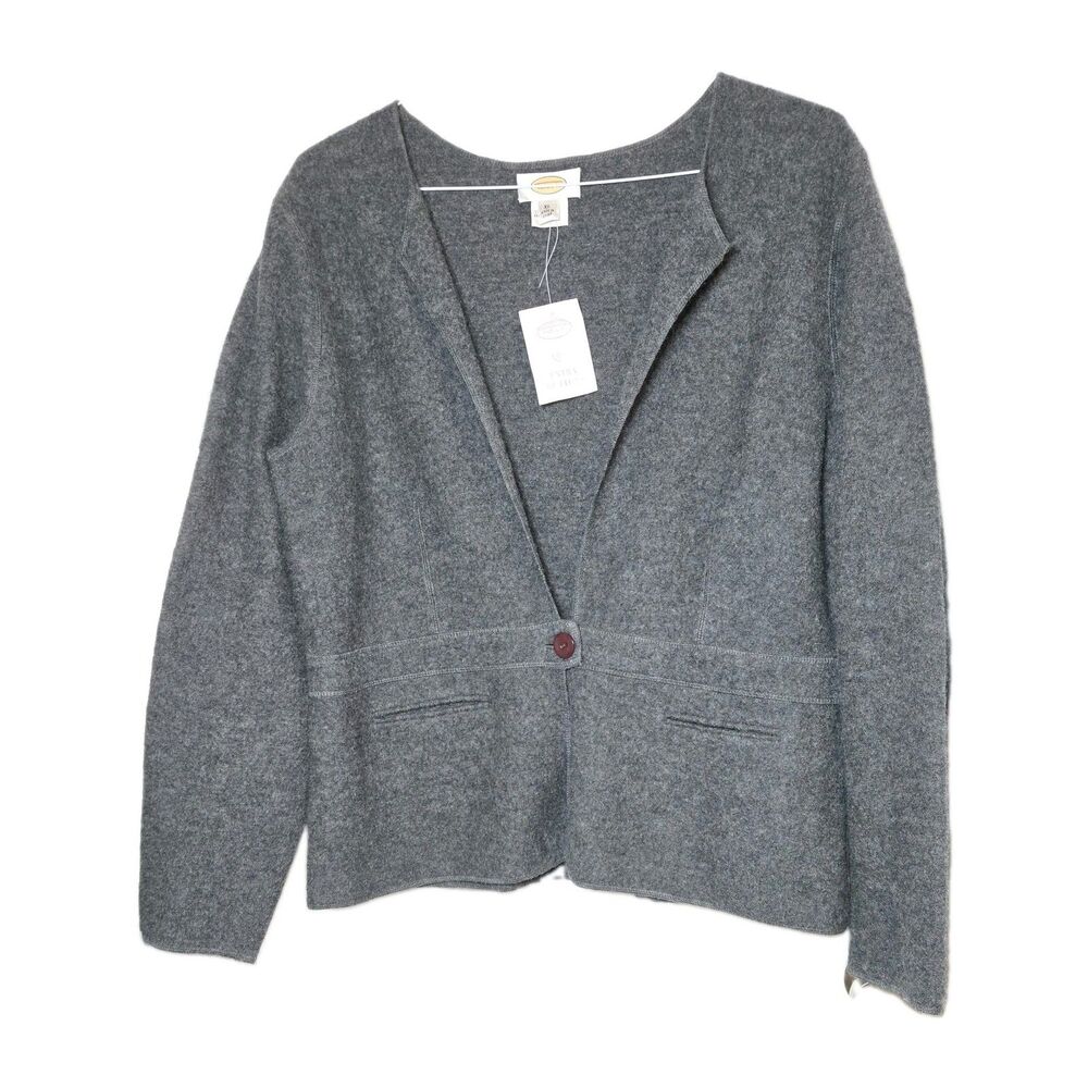 Talbots 100% Wool Cardigan Jacket Single Button Collarless Gray Women's  XL NWT